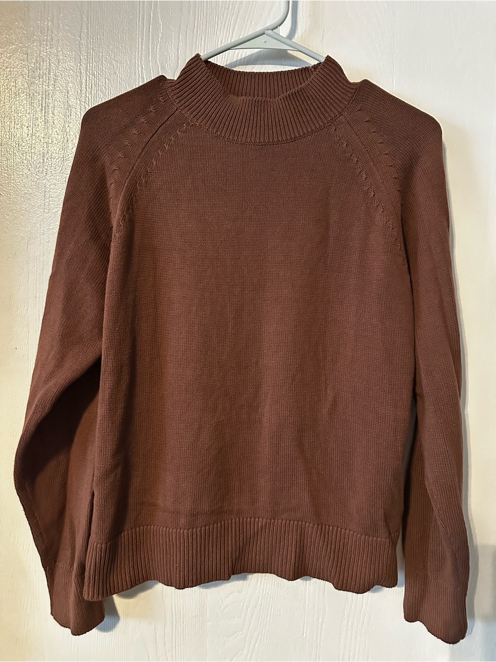 Quince 100% Organic Cotton Mockneck Sweater Cappuccino Brown Small